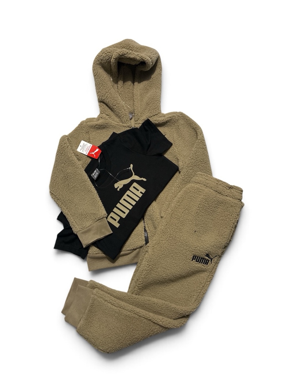 Puma Baby 3-Piece Sherpa Zip Up Hoodie Set Chocolate Brown 12 Months